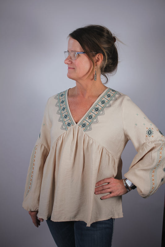 Boho Embroidered Long Sleeve Top