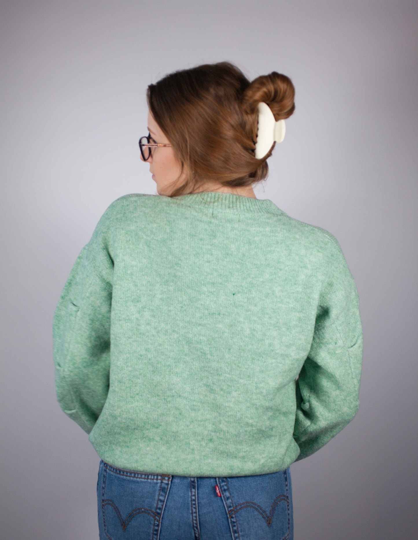 Pleated Sleeve Mint Sweater