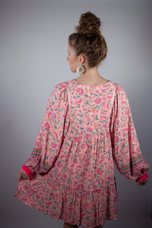 Pink puff sleeve babydoll Dress