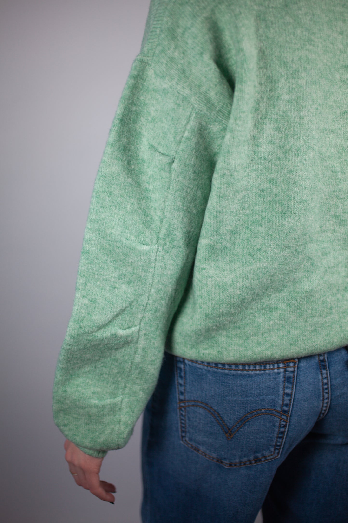 Pleated Sleeve Mint Sweater