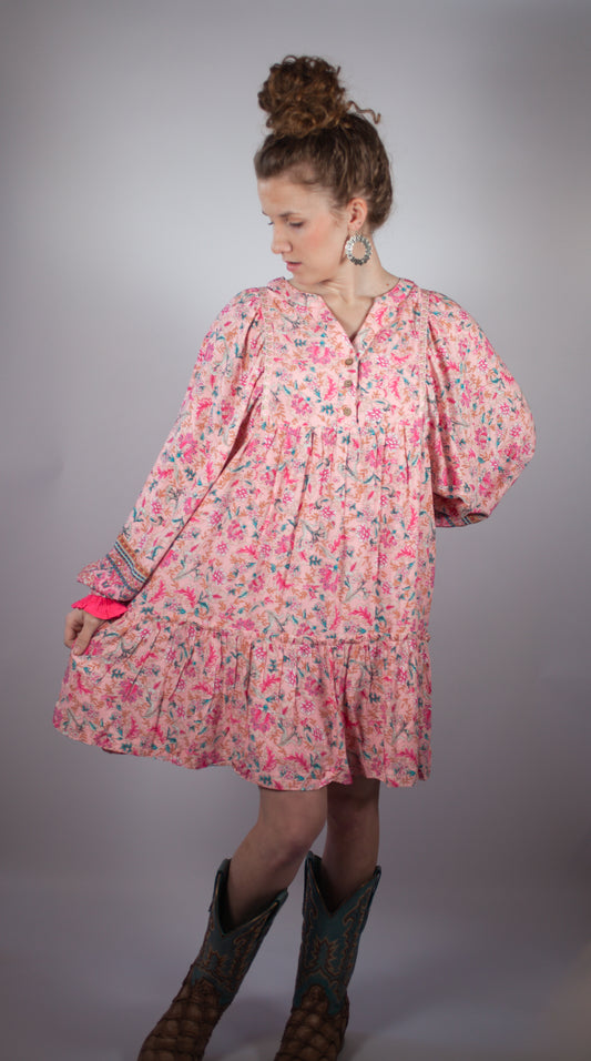 Pink puff sleeve babydoll Dress