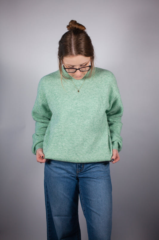 Pleated Sleeve Mint Sweater