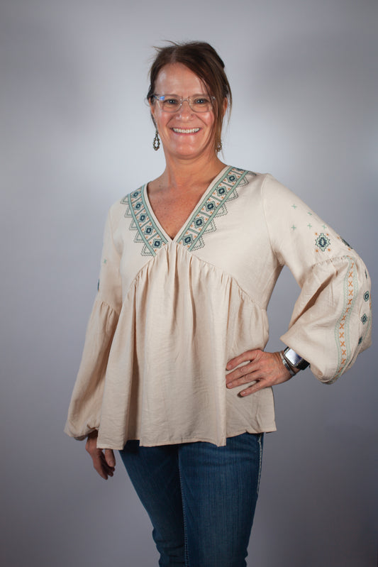 Boho Embroidered Long Sleeve Top